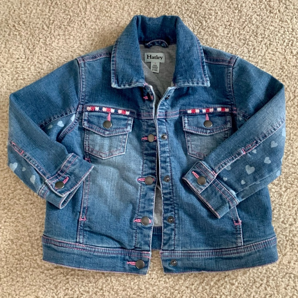 Hatley Girls’ Blue Denim Jean Jacket w/Pink Stitching and Hearts